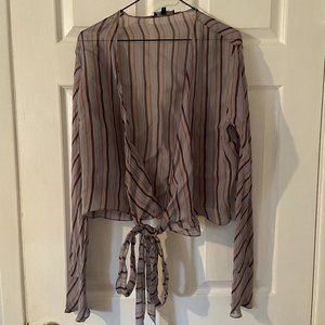 Sheer striped wrap blouse